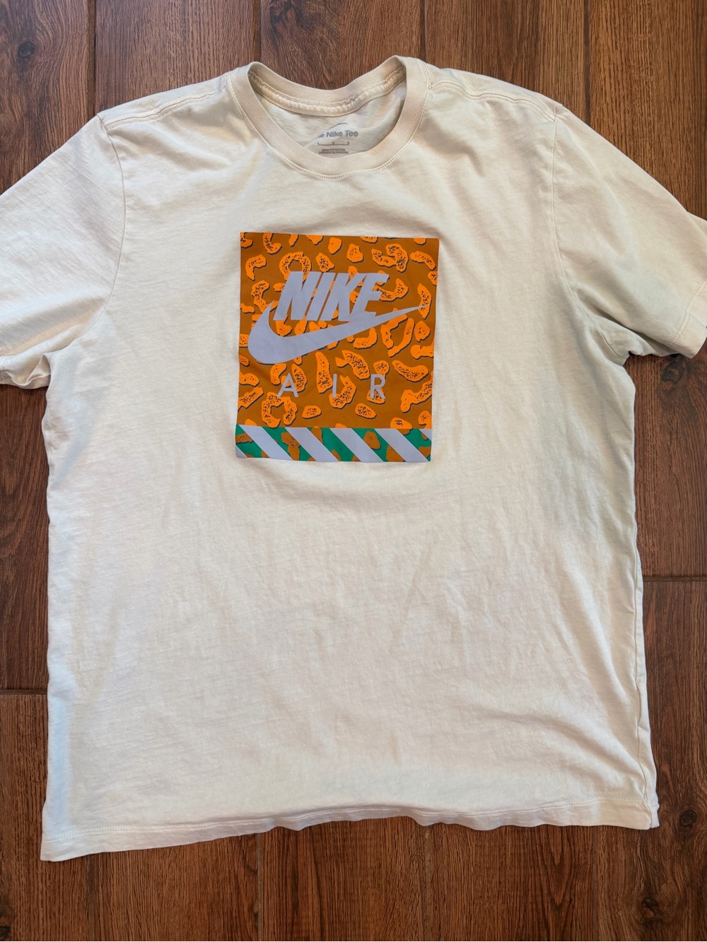 Nike Air Graphic Tee - Cream with Orange/Green Print / mens large